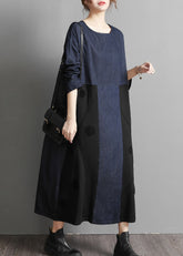 Vestidos de patchwork de mezclilla con cuello redondo azul de talla grande